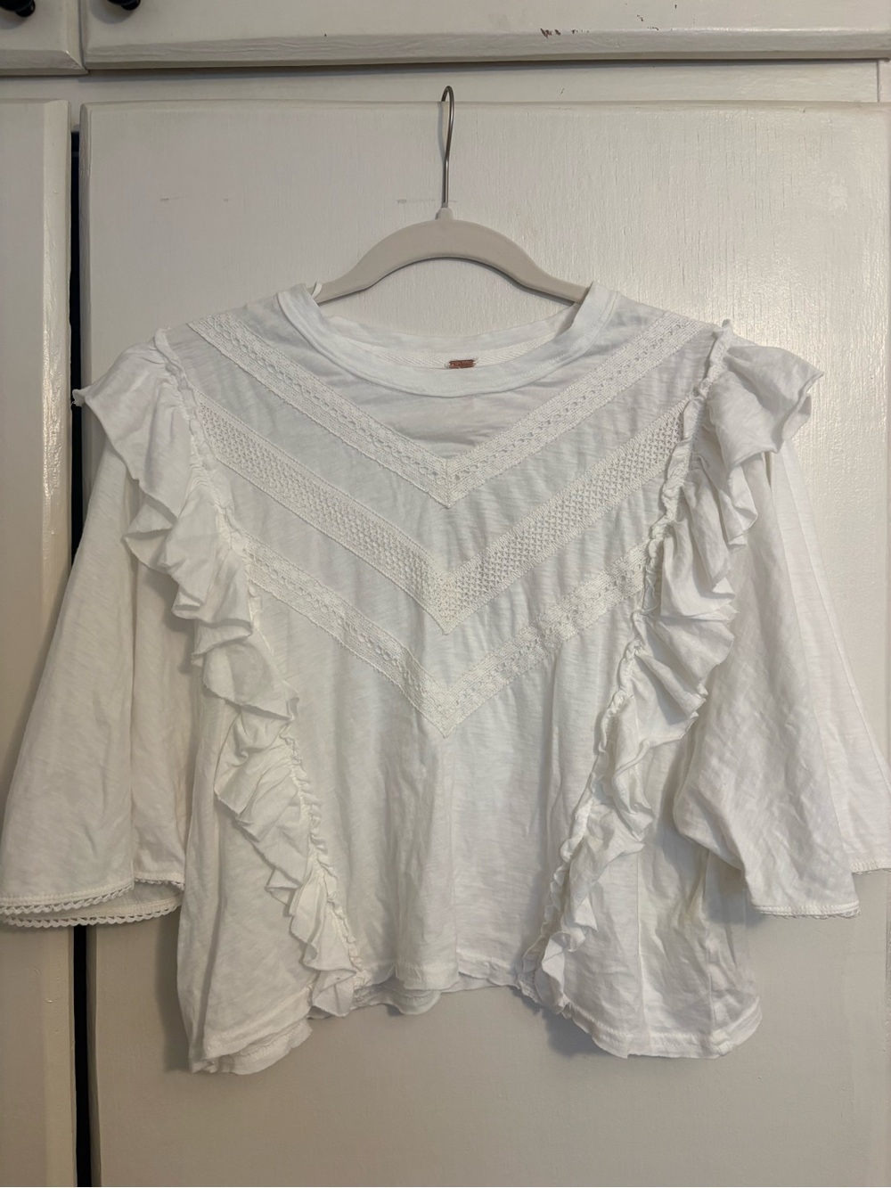 Free People White Ruffle Women’s T Shirt